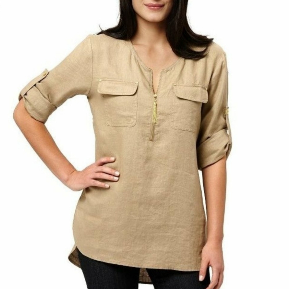 Ellen Tracy Pure Linen Tunic Top